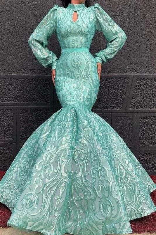 Get It Before It’s Gone!Chic Lace High Neck Long Sleeve Mermaid Prom Dresses cg21600 Get It Before It’s Gone!Chic Lace High Neck Long Sleeve Mermaid Prom Dresses cg21600