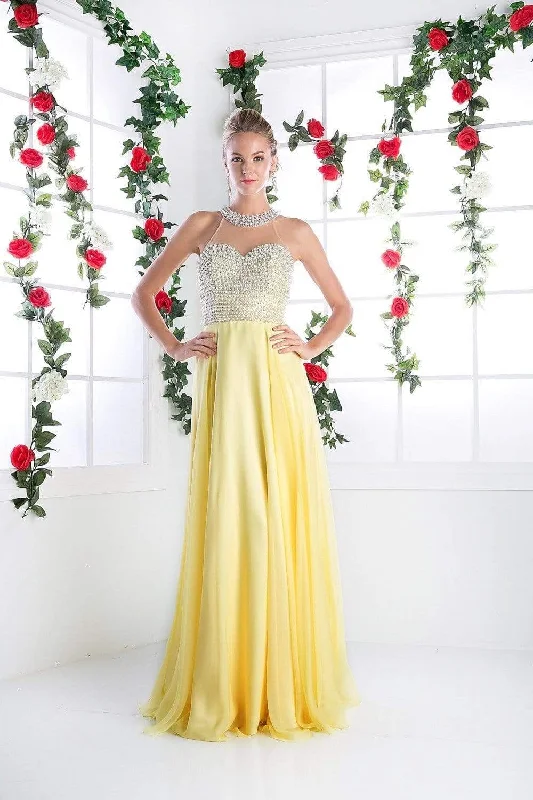 Don't Miss Out!Cinderella Divine - High Halter Pearl Adorned Bodice Chiffon Gown