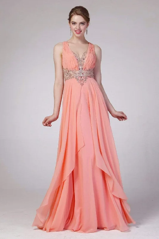Stock Up and Save!Cinderella Divine - Sleeveless Embellished Ruched A-line Dress