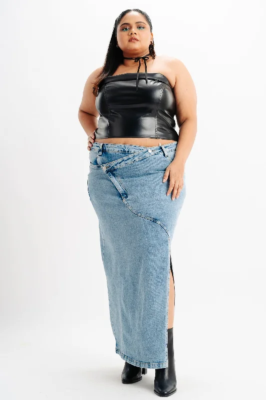 Sale Alert – Get Ready to Shop!Cross Over Stretch Denim Skirt