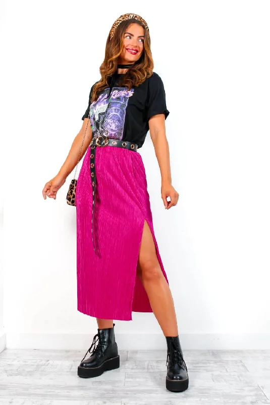 Unbeatable Prices!Do As You Please - Fuchsia Plisse Midi Skirt