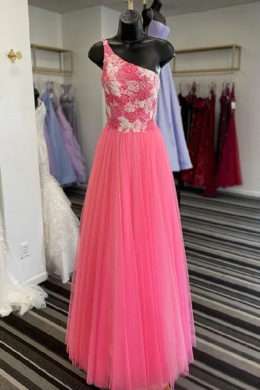 Exclusive Savings This Week!elegant one shoulder hot pink long prom dress    cg21457