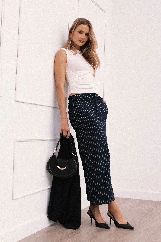 Enjoy Huge Discounts Now!Ellory Midi Skirt - Navy Pinstripe