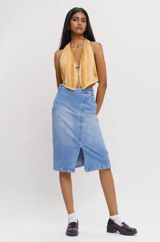 Best Offers of the Month!Front Slit Light Denim Skirt