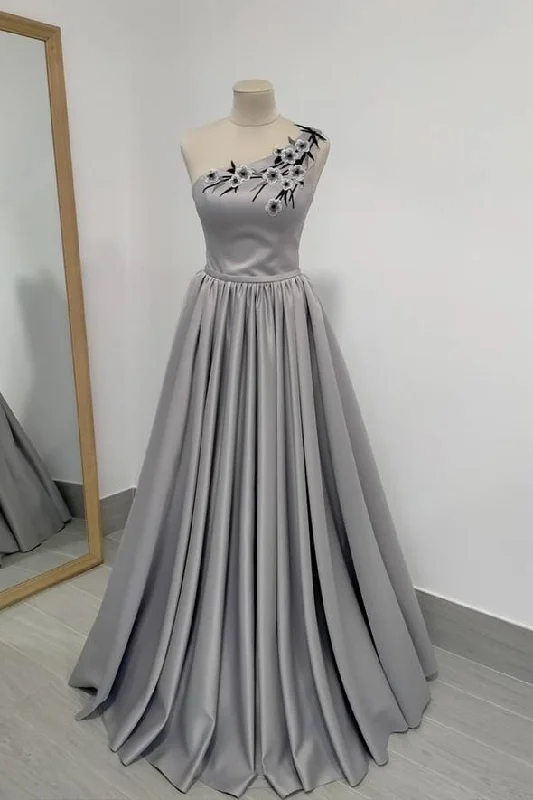Your Favorite Items on Sale Now!Gray satin long A line prom dress one shouder evening dress    cg21464