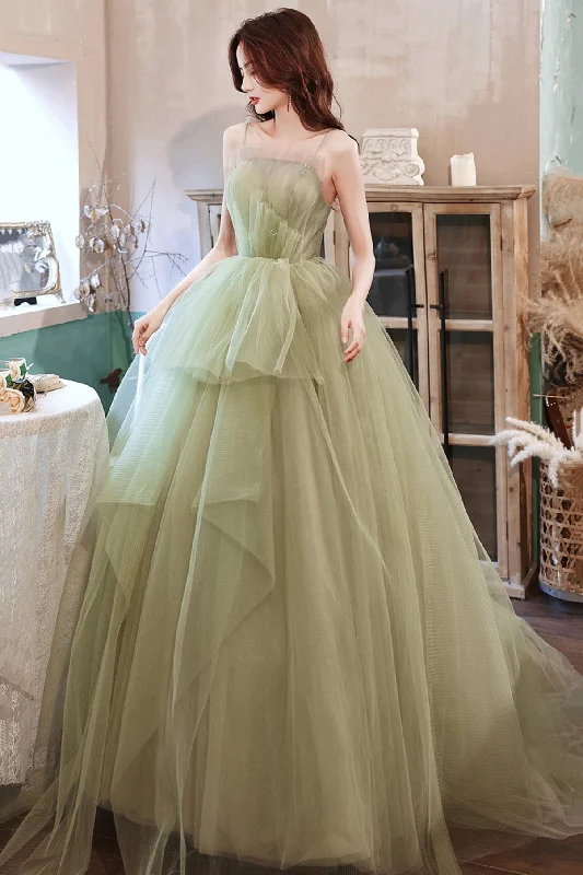 Enjoy Huge Discounts Now!GREEN TULLE LONG A LINE PROM DRESS EVENING DRESS    cg21508
