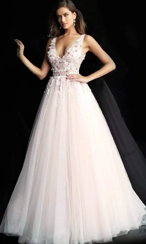 Great Deals, Just for You!Jovani - 61109 Floral Applique Plunging V-neck Tulle Plus Size Prom Ballgown Great Deals, Just for You!Jovani - 61109 Floral Applique Plunging V-neck Tulle Plus Size Prom Ballgown