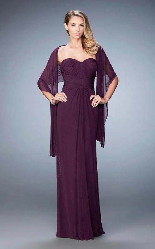Price Drop Alert!La Femme - 23023 Strapless Ruched Sheath Long Dress with Shawl