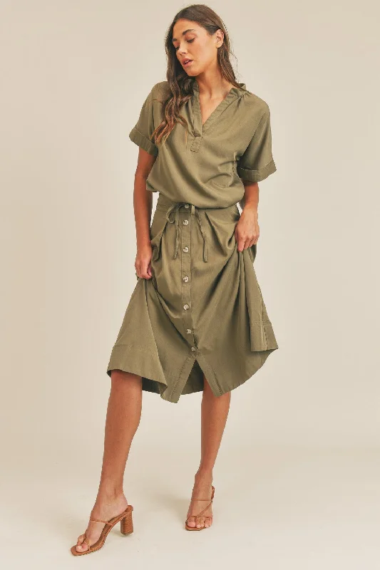 Score Huge Discounts Today!MABLE Short Sleeve Top and Button Down Midi Skirt Set