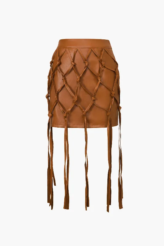 Your Discount is Waiting!Faux Leather Braiding Fringe Mini Skirt