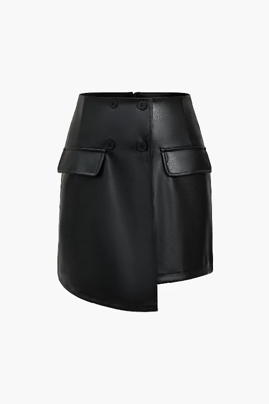 Snag the Best Prices Now!Solid Faux Leather Button Asymmetrical Skirt
