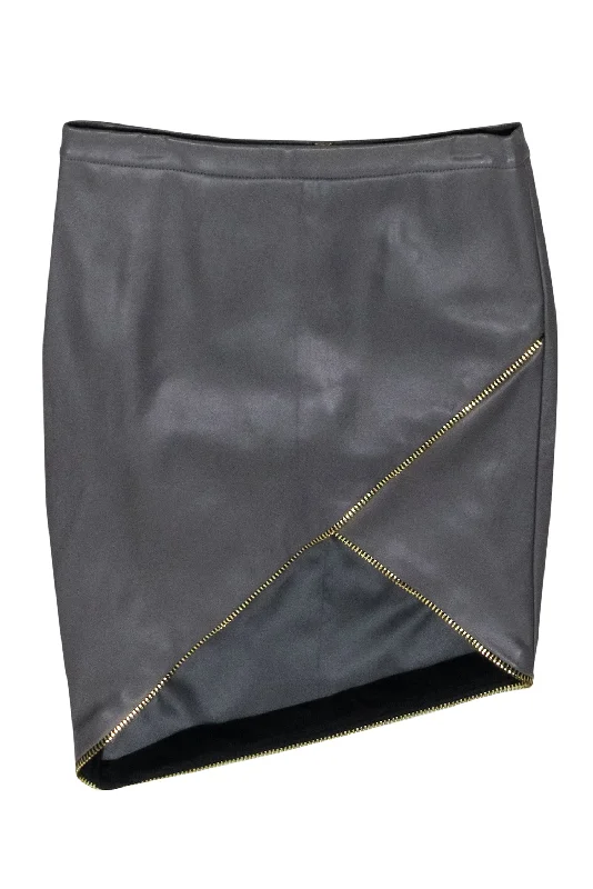 Biggest Sale of the Season!Michelle Mason - Grey Lambskin Asymmetrical Zipper Skirt Sz 2