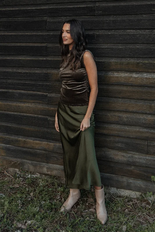 Instant Savings Await!Nellie Satin Midi Skirt - Olive