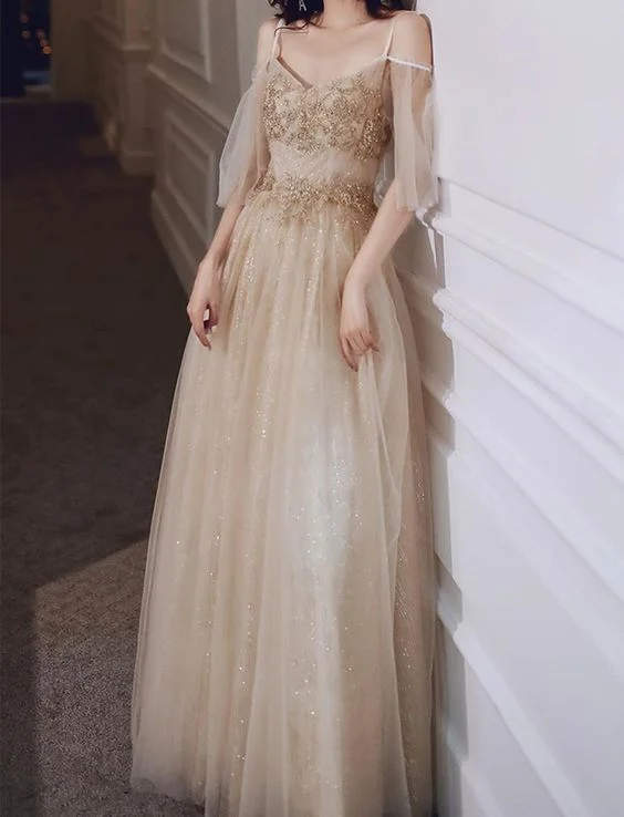 Your Shopping Wish, Our Discount Command!Prom Dress Sparkly V Neck Party Dress Elegant off Shoulder Ball Gown Straps Long Evening Dress Elegant Beading Banquet Dress    cg21470