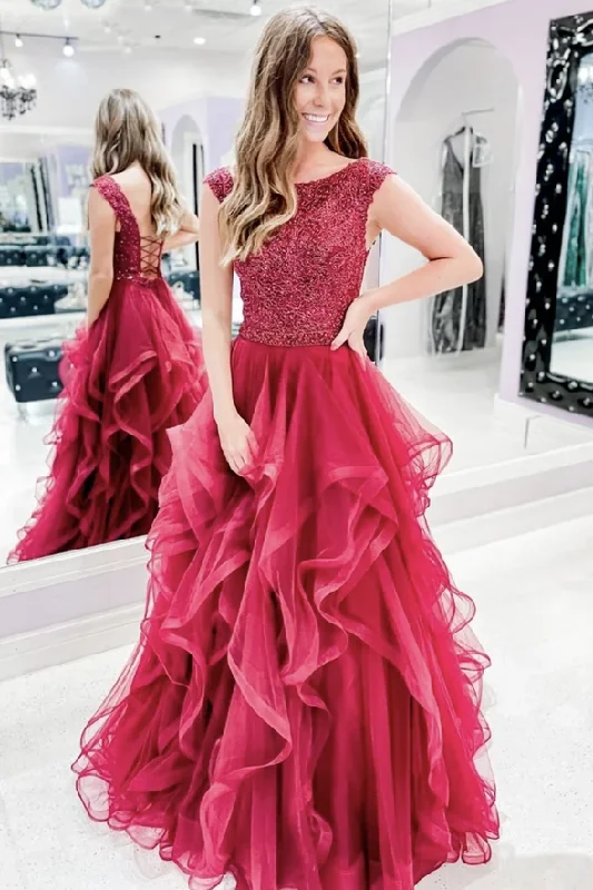 Everything Must Go!Red lace long A line prom dress red evening dress    cg21531