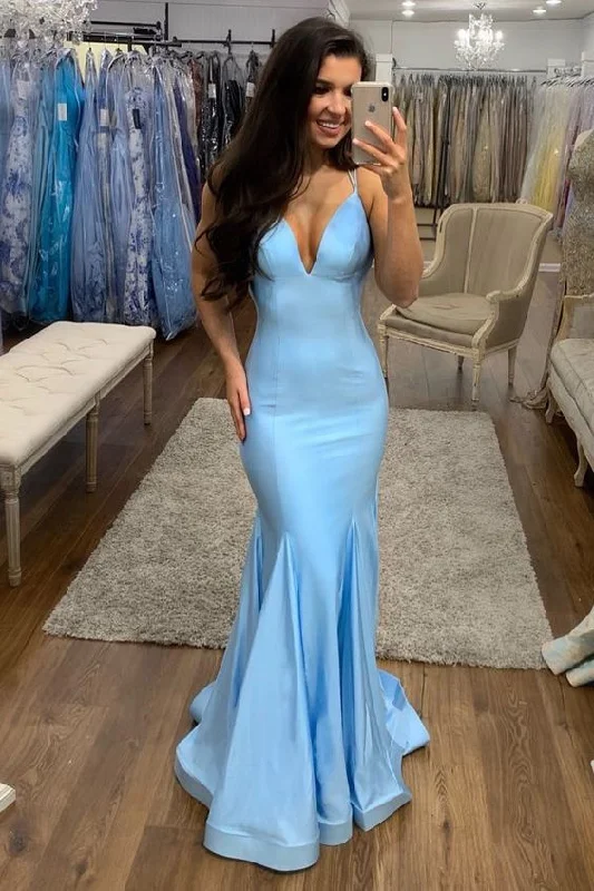 Grab Yours Before It’s Too Late!Sky Blue Mermaid Prom Dresses with Deep V-neckline Grab Yours Before It’s Too Late!Sky Blue Mermaid Prom Dresses with Deep V-neckline