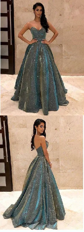 Stock Up and Save!Sparkling sequin Puffy A line prom dresses ,Backless Peacock Prom Dress Strapless Shining Open Back party gown for women   cg21453