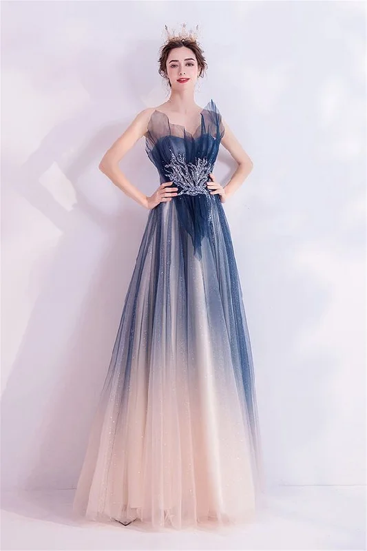 Exclusive Savings This Week!Strapless Party Dress Blue Gradient Women Formal Dress Sparkle Tulle Ball Gown Sequin Beaded Evening Gown prom dress, evening dress    cg21601