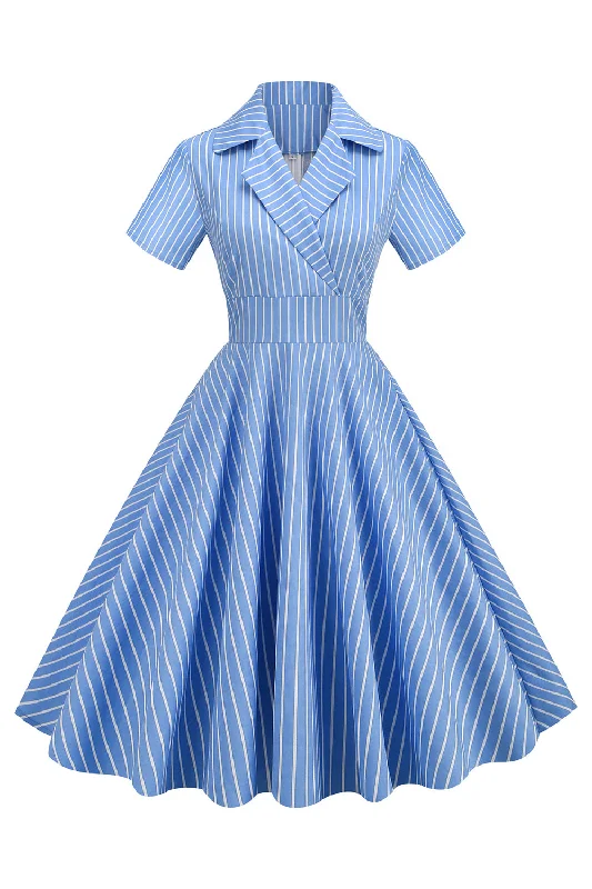 Grab Yours Before It’s Too Late!Stripes Vintage 1950s Dress with Short Sleeves