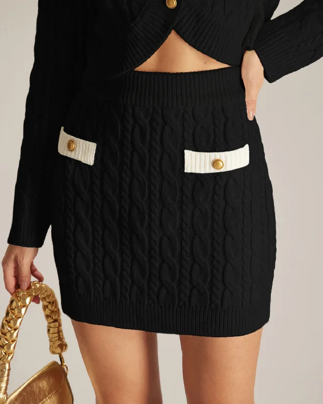 Unlock Huge Savings Now!The Black Elastic Waist Button Cable Mini Skirt