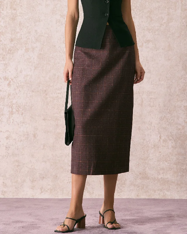 Flash Deals – Act Quickly!The Coffee High Waisted Plaid Midi Skirt