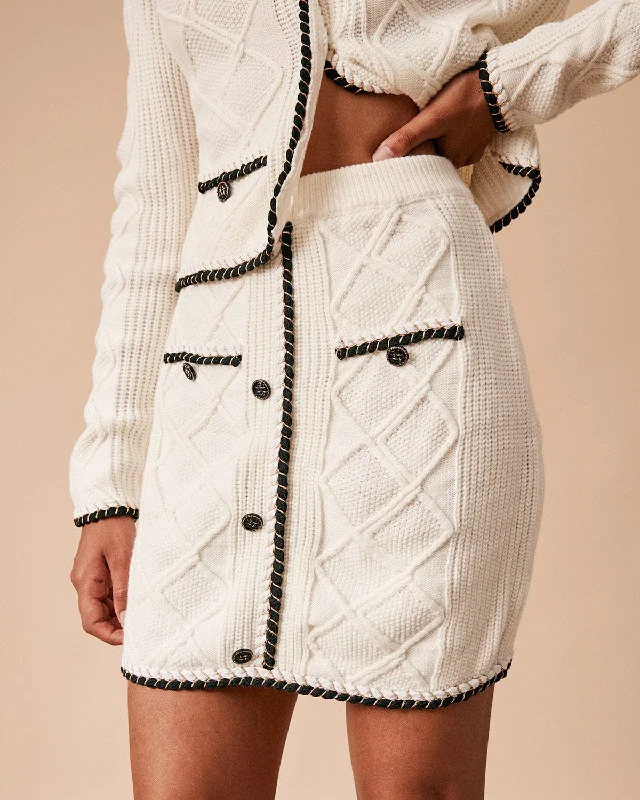 Mega Sale Happening Now!The High Waisted Contrast Trim Argyle Knit Skirt