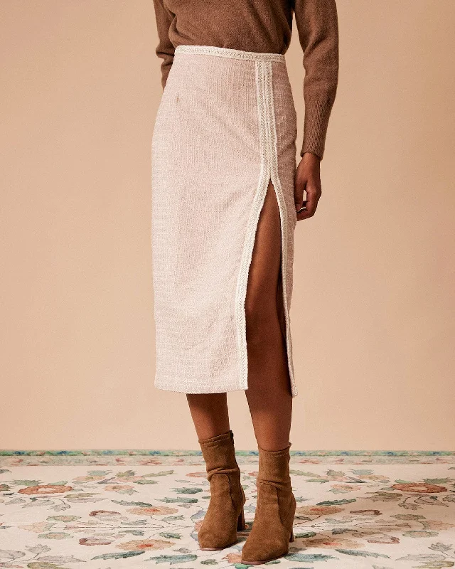 Get Ready to Save!The High Waisted Side Slit Tweed Skirt