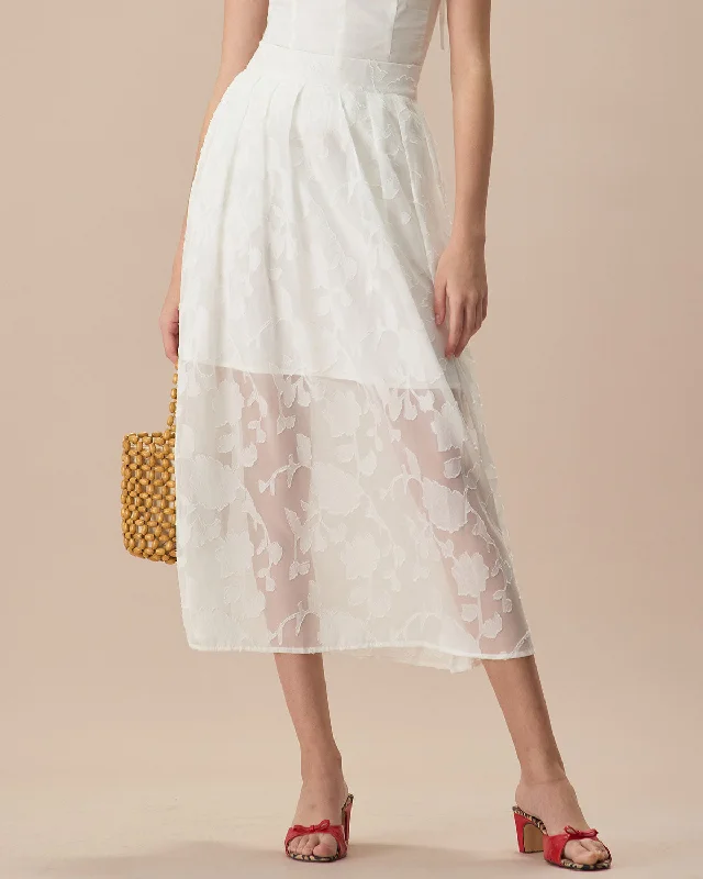 Crazy Discounts Inside!The White Jacquard Midi Skirt