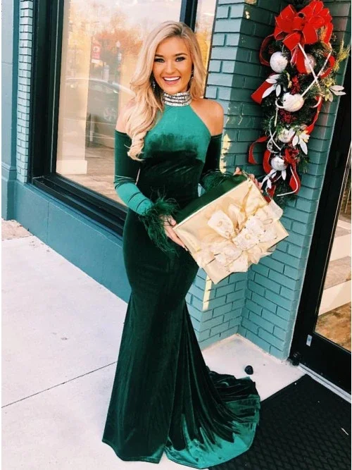 Your Best Deals Are Here!Unique Long Sleeve Emerald Split Long Prom Dress     cg21526