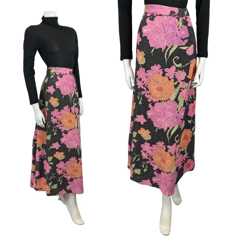 Score Big Savings Today!VINTAGE 60s 70s BLACK PINK ORANGE FLORAL PSYCHEDELIC LUREX MAXI SKIRT 12 Score Big Savings Today!VINTAGE 60s 70s BLACK PINK ORANGE FLORAL PSYCHEDELIC LUREX MAXI SKIRT 12