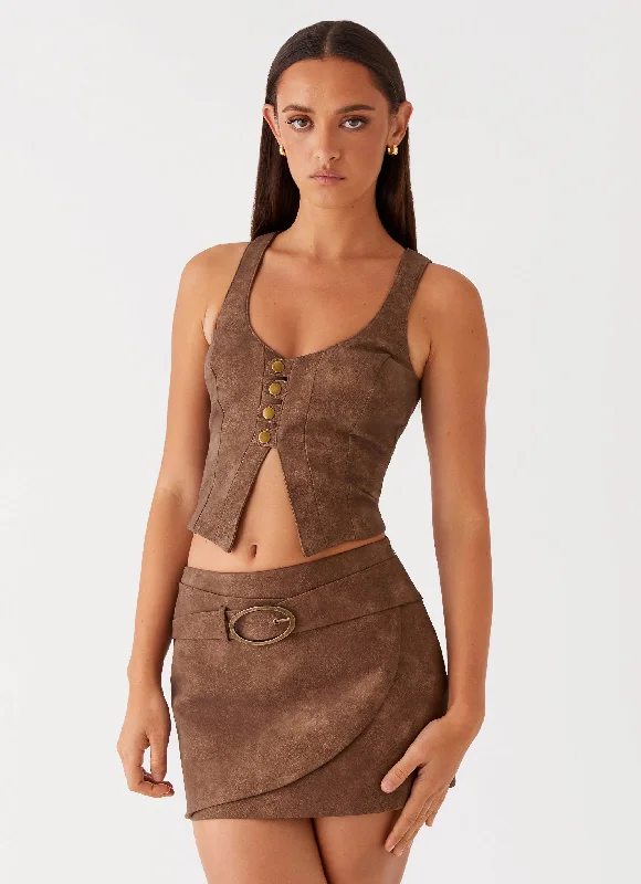 Limited Deals, Unlimited Savings!West District PU Mini Skirt - Brown