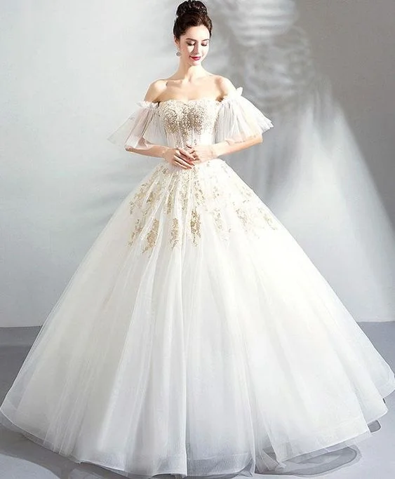 Get Ready to Save!White tulle lace long prom dress, white evening dress    cg21490