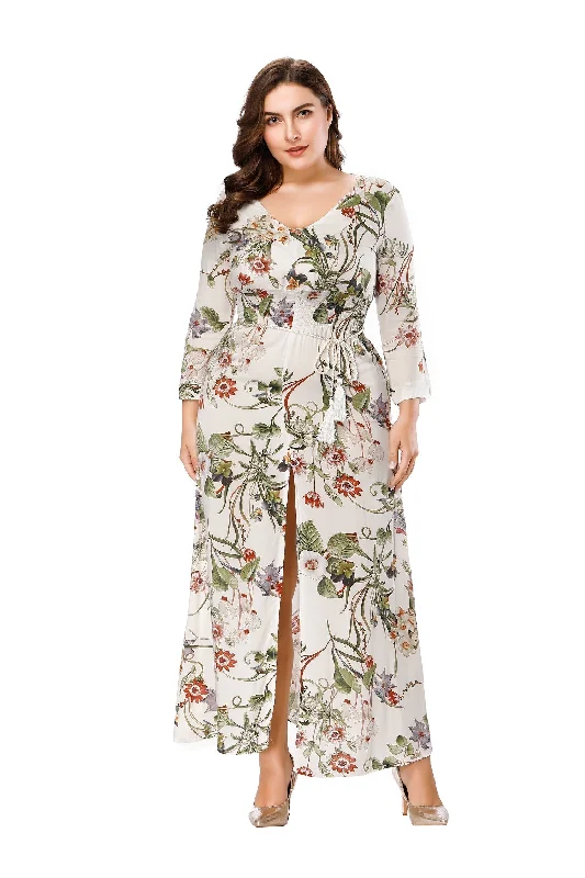 Hottest Discounts of the Year!KittenAlarm - Bohemia V-neck Three-quarter Sleeve Long Dress