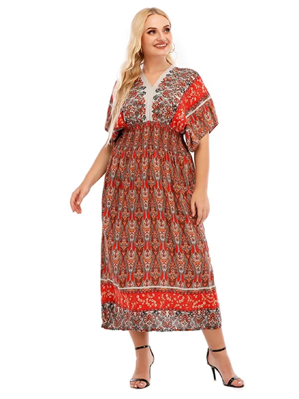 Unlock Huge Savings Now!KittenAlarm - Onesize Boho Print Smocked Waist Dress
