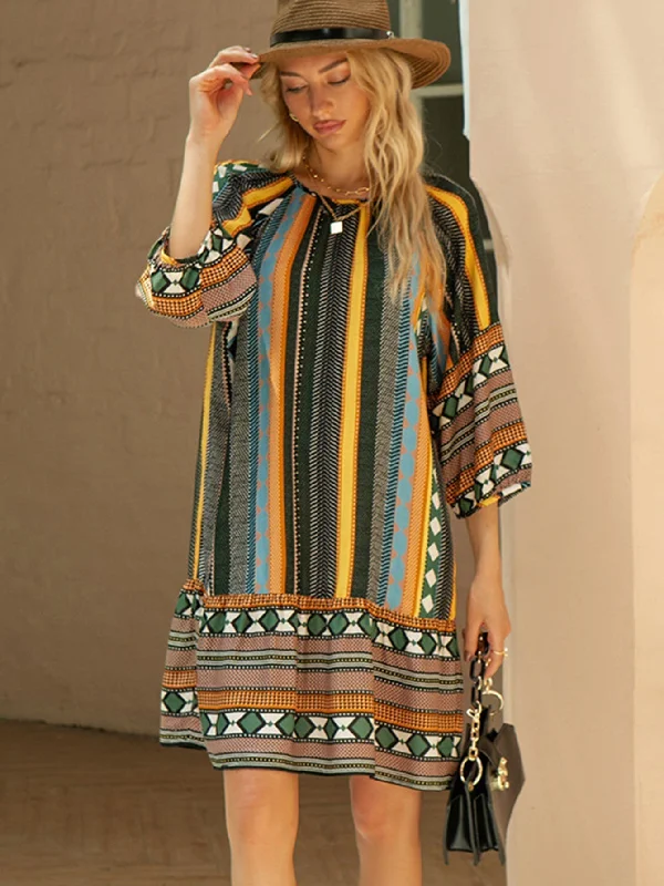 Flash Deals – Act Quickly!KittenAlarm - Boho Print Ruffle Hem Dress