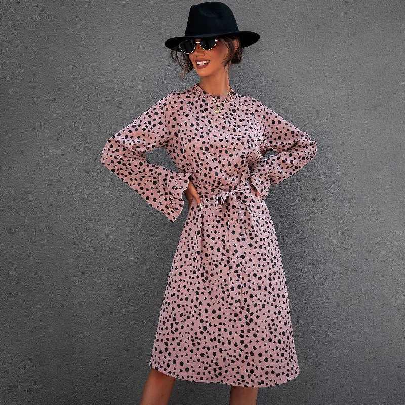 Your Shopping Wish, Our Discount Command!KittenAlarm - All Over Leopard Print Flounce Sleeve Belted Dress