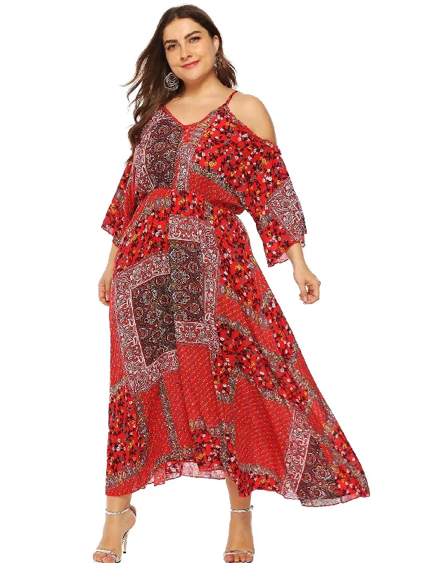 Hot Deals You Can’t Resist!KittenAlarm - Plus Cold Shoulder Allover Floral Print Tie Back Dress