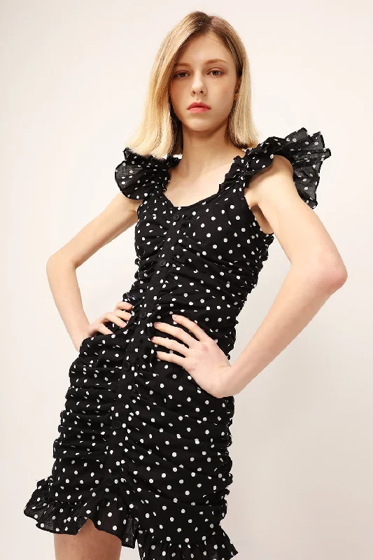 Best Price of the Season!Amelia Polka Dot Ruched Dress