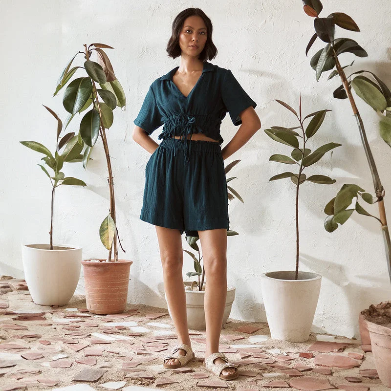Unmissable Offers Await!Cotton Solid Co Ord Set For Women | Top & Shorts | Blue