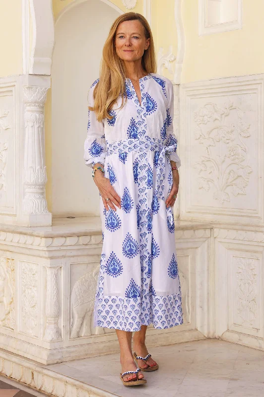 Unmissable Offers Await!Cara Block Print Dress | Wild Flower Buta Blue