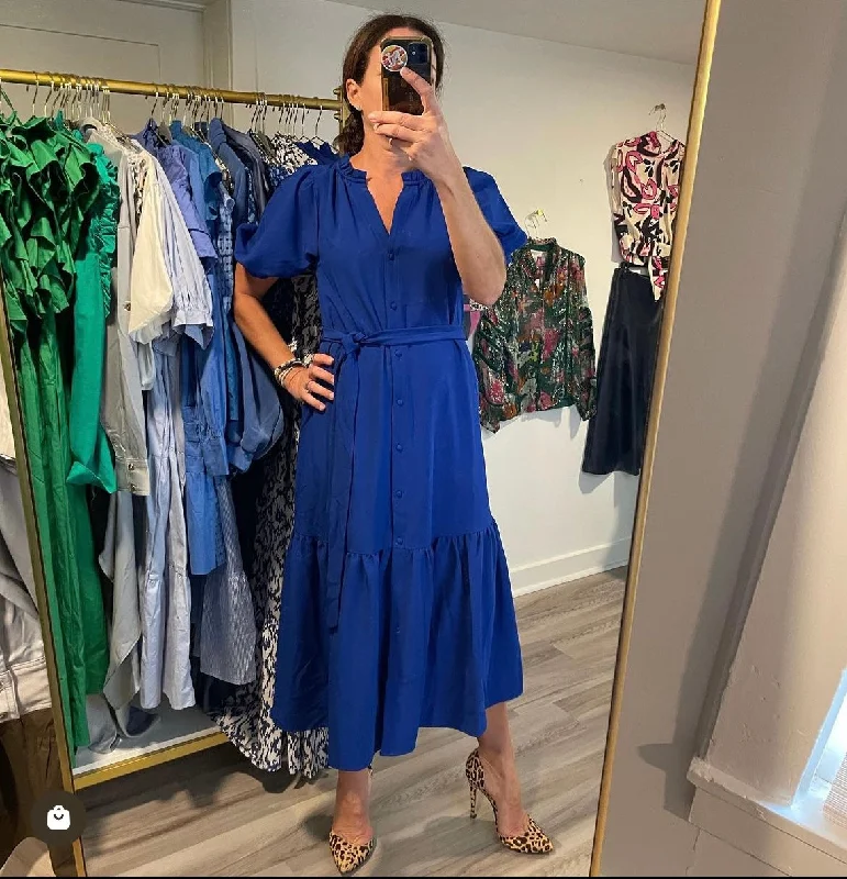 Save Up to 50% Off!COBALT BLUE BUTTON FRONT DRESS