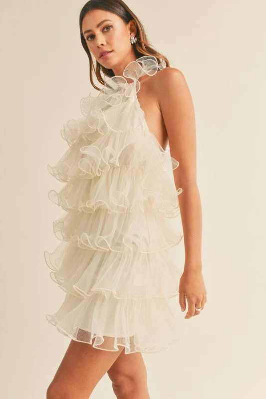 Everything Must Go!Cream Tiered Ruffle Halter Dress