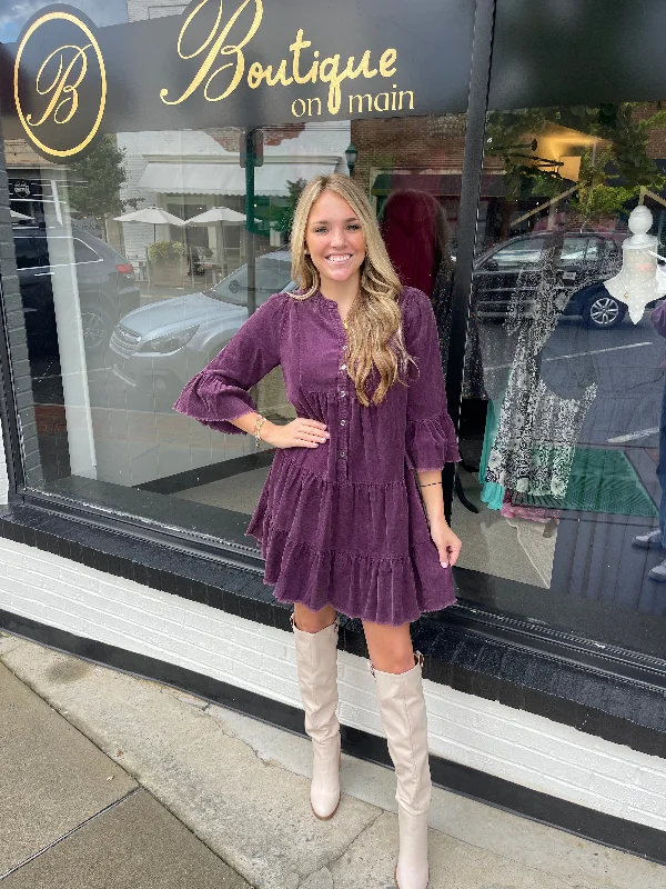 Hurry, Sale Ends Soon!Eggplant Corduroy Dress
