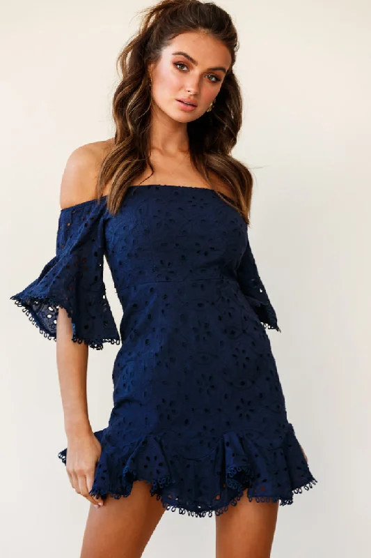 Save More with Every Purchase!Elissa Off-Shoulder Broderie Anglaise Dress Navy
