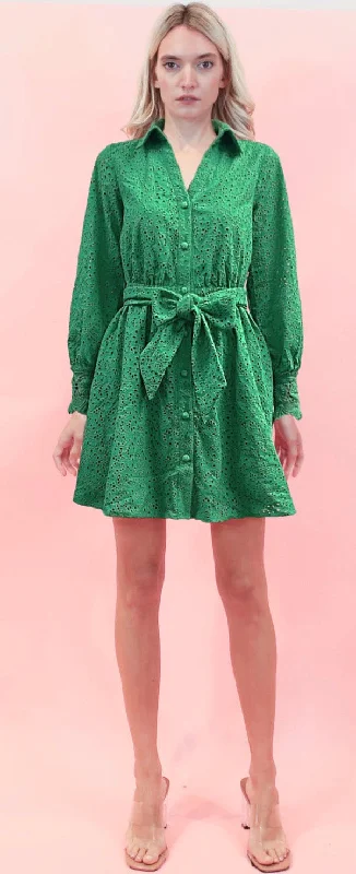 Today’s Deals, Tomorrow’s Regrets!Kelly Green Long Sleeve Eyelet Dress