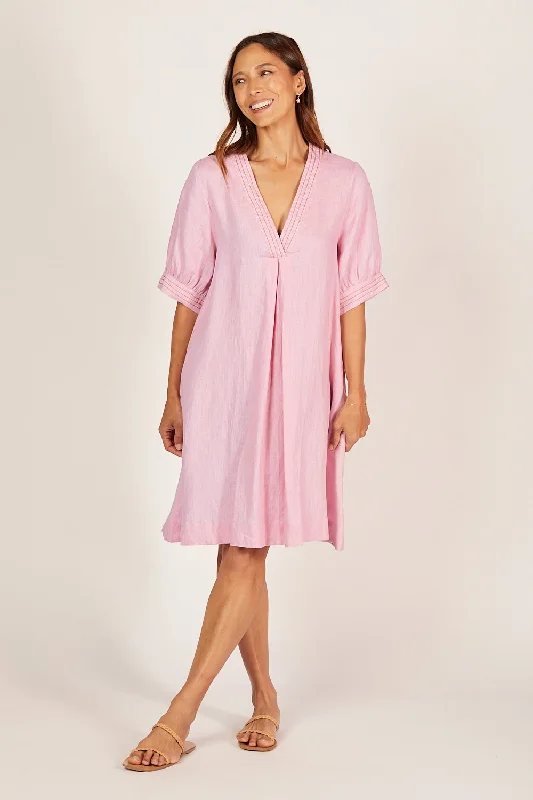 Find Your Perfect Deal Today!Kora A-Line Puff Sleeve Linen Dress in Peony
