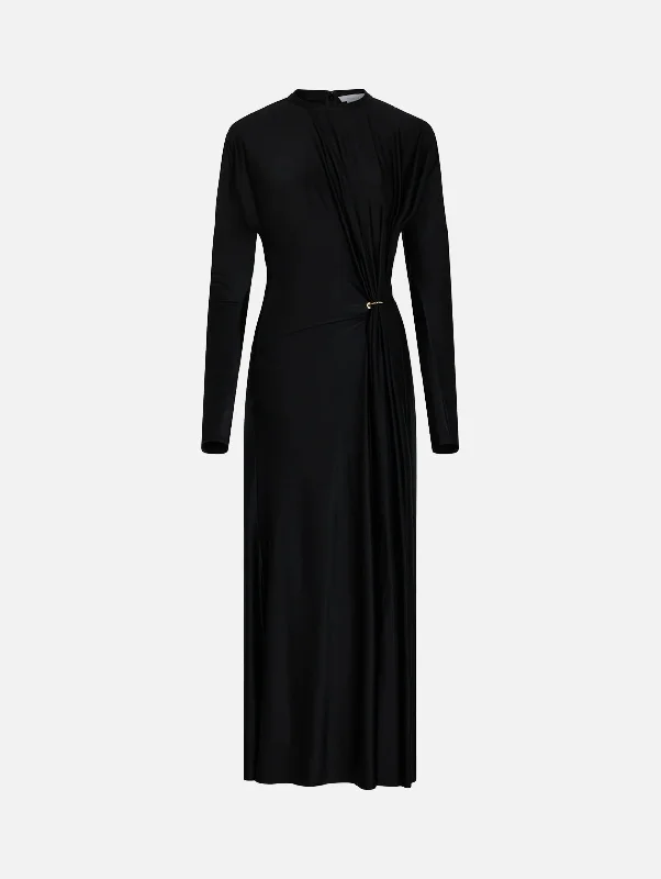 Your Favorite Items on Sale Now!Long Sleeve Crewneck Gathered Dress in Black