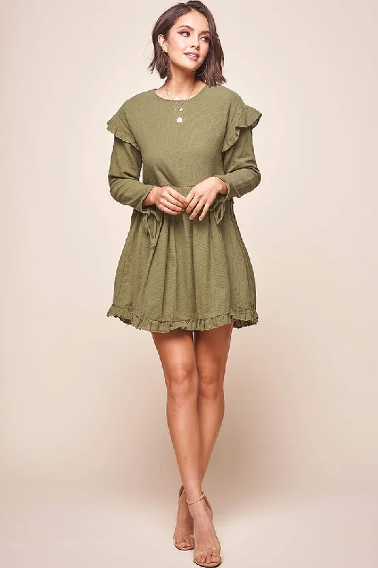 Stock Up and Save!Marion Long Sleeve Shift Dress Khaki