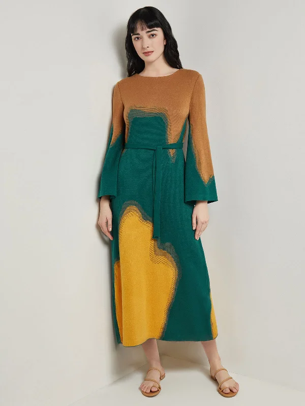 Only a Few Left – Order Now!Maxi Shift Dress - Abstract Jacquard Cozy Knit