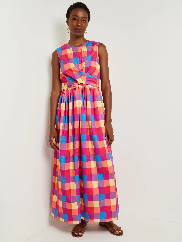Best Deals Just for You!Maxi Tie Waist Dress - Plaid Cotton Blend
